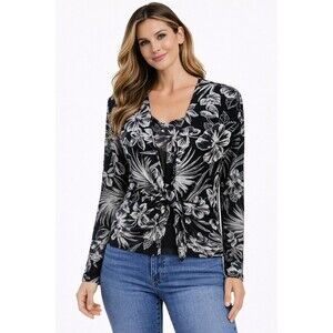 Vtg Ronni Nicole 2 Piece Set M Black White Floral Top Cardigan Elegant Classic